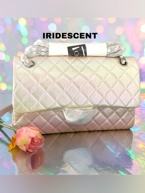 New Leather Quilted Pearl Rainbow Iridescent Shimmer Shifting Color CrossbodyBag